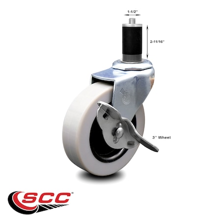 Service Caster 3 Inch Thermoplastic Rubber Wheel 1-1/2 Inch Expanding Stem Caster with Brake SCC-EX05S310-TPRS-SLB-112